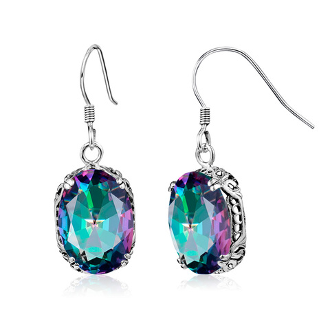 100% 925 Sterling Silver Earring With Rainbow Mystic Topaz Drop Earrings Women Jewelry Earrings with CZ Stone Earrings for Women ► Photo 1/6