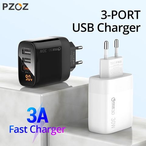PZOZ LED Quick Charger 3.0 USB Charger Display 3 USB 18W PD Fast Charging for xiaomi 10 note 9S 8 7 iphone 11 pro max Samsung ► Photo 1/6