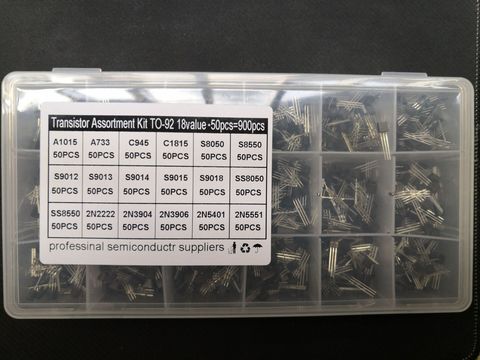 900pc Transistor kit box 2N2222A 3904 3906 5401 5551 S9012/9013/9014/9015/9018 SS8050/8550 C945/1815 S8050/8550 A1015/733 assort ► Photo 1/1