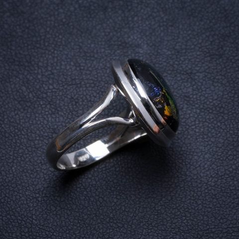 Natural Rainbow Dichroic Glass Handmade Unique 925 Sterling Silver Ring, US size 7.75 X3102 ► Photo 1/6