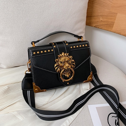 Female Fashion Handbags Popular Girls Crossbody Bags Totes Woman Metal Lion Head Brand Shoulder Purse Mini Square Messenger Bag ► Photo 1/6