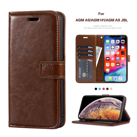 PU Leather Flip Case For AGM A9 Stand Card Holder Silicone Photo Frame Case Wallet Cover For AGM H1/AGM A9 JBL Business Case ► Photo 1/6