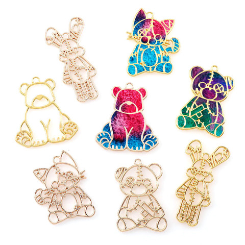 2PC/Set Cute Rose Gold Bear Rabbit Fox Metal Hollow Animal Frame Pendant Gold Charm Bezel Setting DIY UV Resin Charm ► Photo 1/6