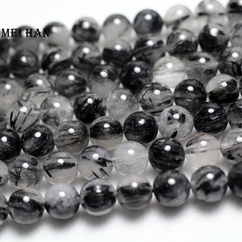 Meihan wholesale (1 strands/set) A+  8mm+-0.2 Natural black rutilated quartz smooth round beads for jewelry DIY making design ► Photo 1/3