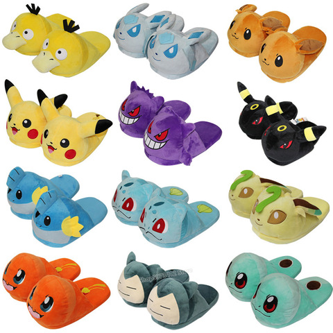 Pokemon Plush Slippers Half Pack Ibrahimovic Squirtle Charmander Plush Warm Shoes Pikachu Pet Elf Winter Sliders Teens Gifts ► Photo 1/6