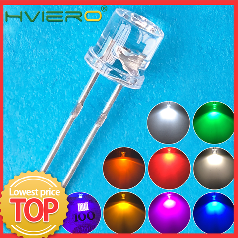 100pcs Min 5mm Flat Top White Red Pink Yellow Blue Wide Angle Light Lamp Diode LED Ultra Bright Bulbs Emitting Diode F5 5mm Lamp ► Photo 1/6