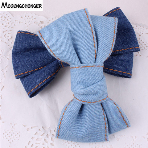 1PCS Large Denim Hair Bow For Girl Duckbill Clip Hair Clips Solid Color Barrettes Women Fashion College Wind Hair Accessories ► Photo 1/6