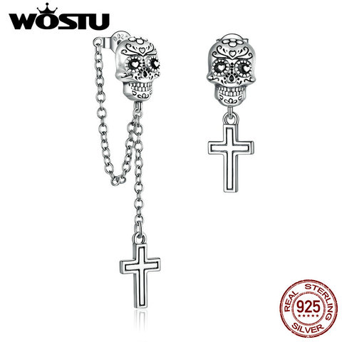 WOSTU Skull Cross Dangle Earrings 100% 925 Sterling Silver Long Chain Earrings For Women Halloween Party Jewelry 2022 CTE419 ► Photo 1/6