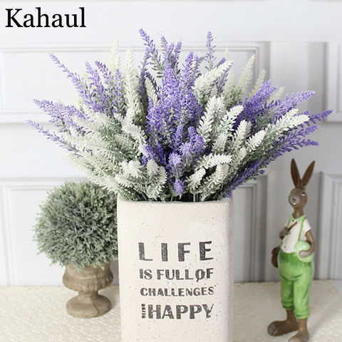 Lavender Plastic Artificial Flowers Romantic Provence Purple Bouquet with Green Leaves Wedding Home Table Decoration Fake Flower ► Photo 1/6