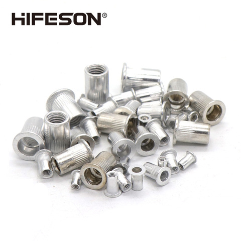 HIFESON 50 pcs/lot Aluminum Alloy Rivets Nuts Insert Flat Head Threaded Nut sert Cap for Riveter Riveting Nut Gun Tools ► Photo 1/6