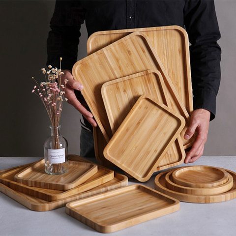 Wooden Bamboo Serving Tray Tea Cup Saucer Trays Fruit Plate Storage Pallet Plate Decoration Japanese Food Rectangular Plate ► Photo 1/6