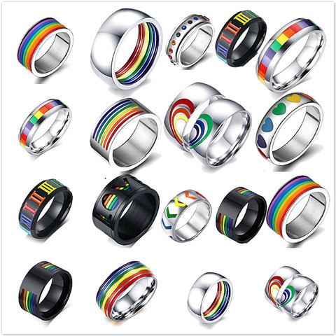 Fashion Style Mens Womens Rainbow Colorful LGBT Ring Stainless Steel Wedding Band Lebian & Gay Rings ► Photo 1/1