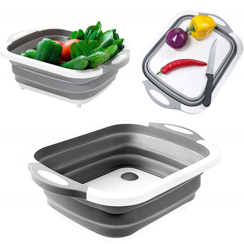 Collapsible Cutting Board with Colander Foldable Multi-function Plastic Silicone Dish Tub Washing Draining Veggitable Basket ► Photo 1/6