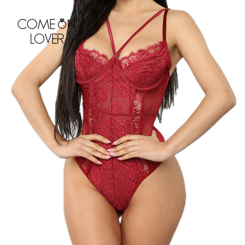 Comeonlover Wire Free Lace Bodysuit Plus Size Women Body Mujer Hollow Transparent Jumpsuit Sexy Sleeveless Overalls RI80875 ► Photo 1/6