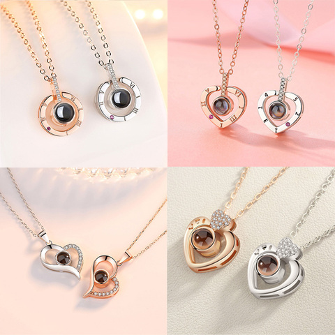 New Rose Gold 100 Languages I Love You Projection Pendant Necklace Romantic Love Memory Wedding Necklace Collarbone chain ► Photo 1/6