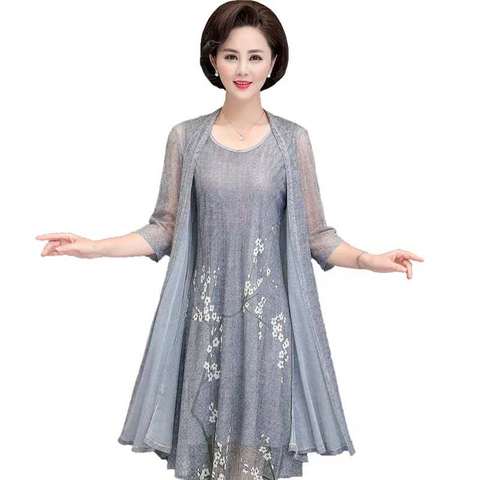 summer cotton linen 2 piece set dress cardigan women plus size 3xl 4xl 5xl party midi dresses elegant vintage robe femme ► Photo 1/6