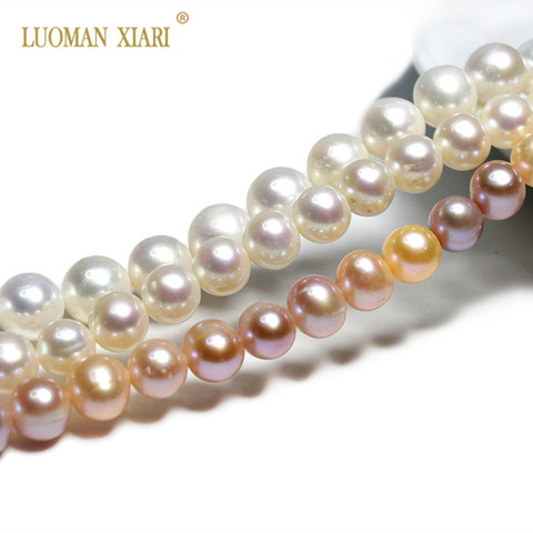 Top White Pink  AAA 100% Natural Round Shape Freshwater Pearl Beads For Jewelry Making DIY Bracelet Necklace 7-8, 8-9, 9-10MM ► Photo 1/6