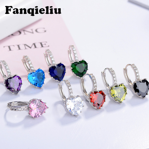 Fanqieliu Fine Jewelry Colorful Crystal Earrings Heart 925 Sterling Silver Hoops Female Cute Hoop Earrings For Women FQL20150 ► Photo 1/6
