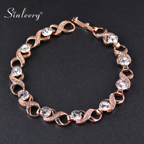 SINLEERY Women Love Infinity Round Rhinestone Bracelet Rose Yellow Gold Silver Color Wedding Party Jewelry Accessories SL069 SSH ► Photo 1/1