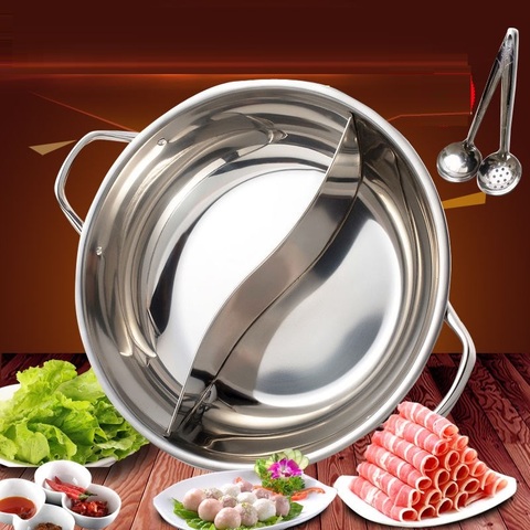 32cm stainless steel Fondue Soup Pot Cooking pot CASSEROLE UTENSIL 4litre inox hot pot 2grid soup 2 long spoon ► Photo 1/1