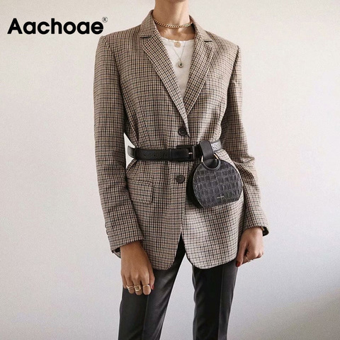 Aachoae Office Ladies Plaid Blazer Long Sleeve Loose Houndstooth Suit Coat Jacket Women Single Breasted Blazers Female 2022 ► Photo 1/6