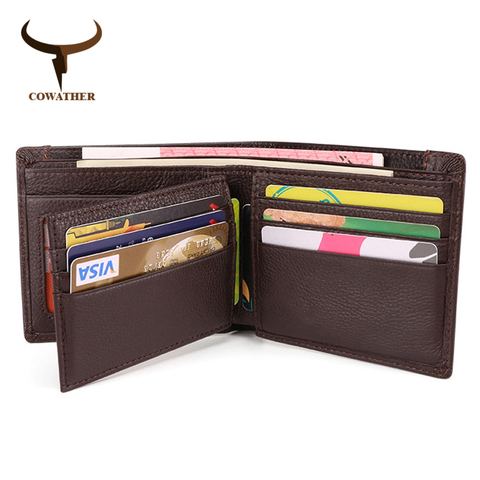 COWATHER wallet for men top grade cow leather men wallets short style fashion vintage cowhide leather male purse free shipping ► Photo 1/6