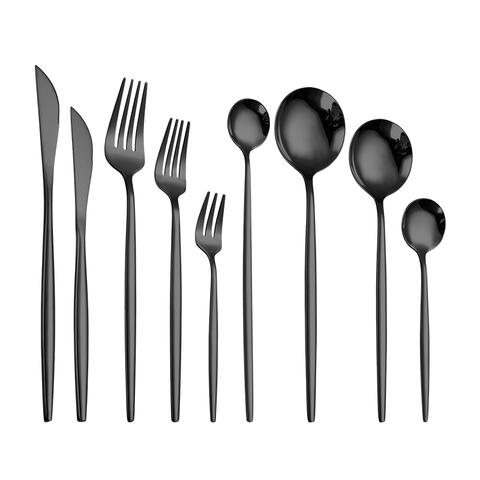 Tableware Black Silverware Cutlery Set 304 Stainless Steel Luxury Dinnerware Home Fork Spoon Knife Kitchen Dinner Set Drop ship ► Photo 1/6