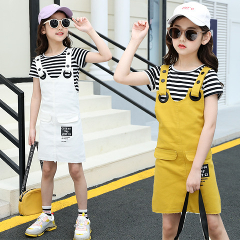 Kids Tracksuit For Girls Clothing Sets Summer Girls Clothes T-shirt Strap Dress Outfit Girls Sport Suit Teen Children ► Photo 1/6