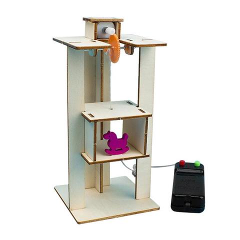 DIY Wood Assemble Electric Lift Elevator Develop Children Curiosity Creativity Kid Science Experiment Material Kit Toy ► Photo 1/6