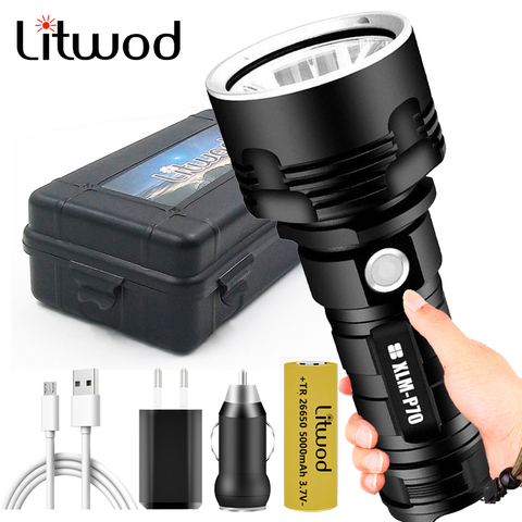 Super-bright Flashlight LED P70 Tactical Torch USB Rechargeable