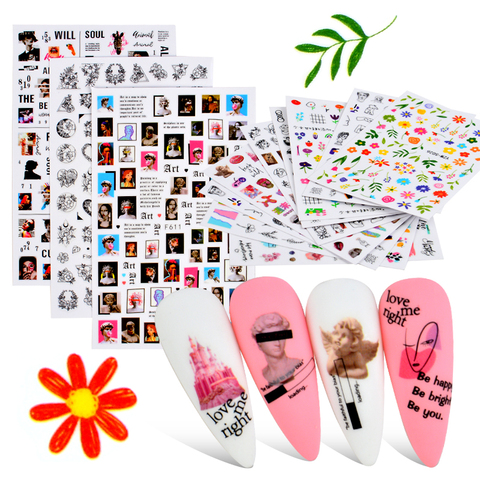 3D Nail Sticker Stick Figure Woman Face pattern special Transfer Picture Flowers Sliders Sticker DIY Nail Art Decoration ► Photo 1/6