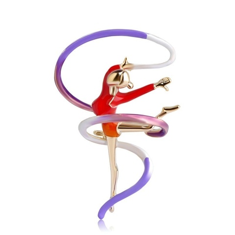 Sports Gymnastics Whirling Girls Ribbon Brooch Clothes Accessories Gold-color Enamel Brooches Lady Women Jewelry Pins ► Photo 1/6