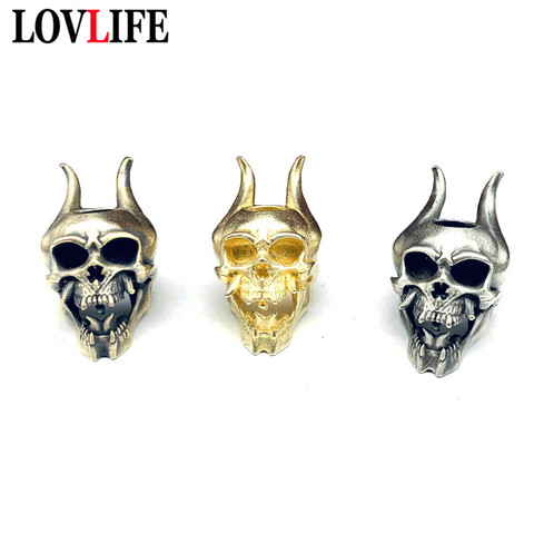 Brass Ram Horn Skull Head Demon Keychain Pendant Accessories DIY Knife Bead Handmade Umbrella Rope Bead Lanyard Hanging EDC Tool ► Photo 1/6