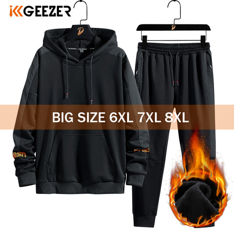 Winter Men Hoodies Fleece Hooded Pants Set 68% Cotton Big Size 6XL 7XL 8XL Tracksuit Set Sports Streetwear Sportswear Sweatshirt ► Photo 1/6