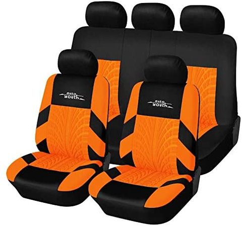 AUTOYOUTH Car Seat Covers Universal Fit Full Set Car Seat Protectors Tire Tracks Car Seat Accessories - 9PCS, Black/Red (Orange) ► Photo 1/6