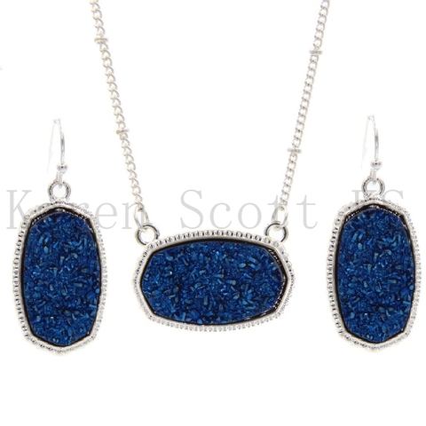Oval Resin Druzy Drusy Pendant Necklace Hexagon Druse Charms Drop Earrings  Color Fashion Jewelry Set Gift ► Photo 1/6