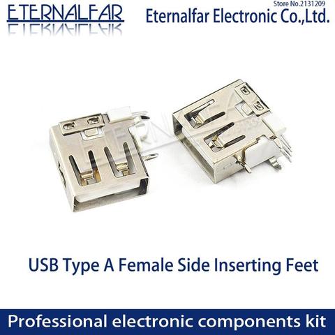 USB 2.0 Type A Female 5PIN DIP Short Body Side Insert Curved Foot Flat Mouth Straight Vertical Connector Needle Welding Wire DIY ► Photo 1/6