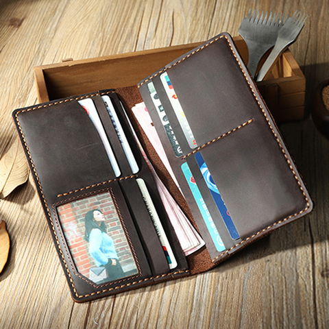 Handmade Vintage Genuine Leather Men Wallet men leather long wallet Clutch bag tough male purse money bag money clips ► Photo 1/1
