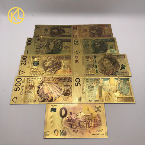 Colored 24K Gold Gold Foil Money Gold Foil Polish Banknote Set 50 100 200 500 PLN for partriotism crafts collection ► Photo 1/5