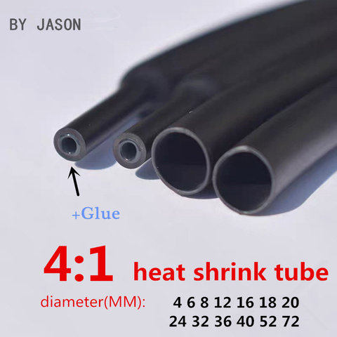 1meter 4:1 heat shrink tube  with Glue thermoretractile heat shrinkable tubing heat shrink tubing diameter 4 6 8 12 24 40 52 72 ► Photo 1/6