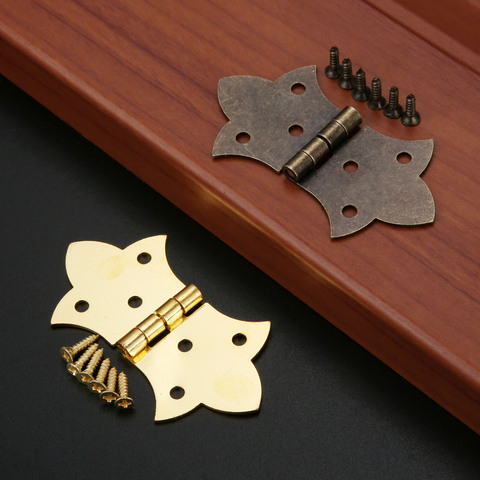 2Pcs Antique Bronze/Gold Flower Hinges DIY Furniture Hardware 6 Holes Iron Hinge Cabinet Drawer Door Butterfly Hinge And Screws ► Photo 1/6