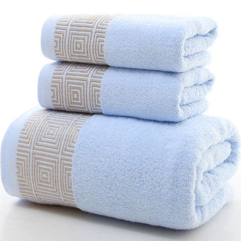 1pc Solid Color Blue Bath Towel, Large Woven Fabric Absorbent Bath Towel  For Bathroom