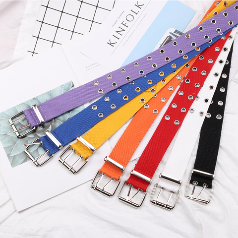 BLA Fashion Canvas Belts Casual Double Hollow Hole Buckle Belt Adjustable Solid Color Waist Strap For Women Men Students Jeans 3 ► Photo 1/6