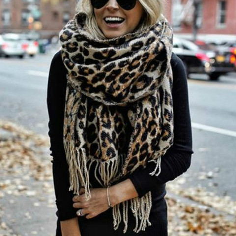 Brown Poncho Leopard Femme Winter Blanket Scarf Warm Soft Cashmere Thicken Long Ladies Tassel Scarves Women 2022 Poncho Foulard ► Photo 1/6