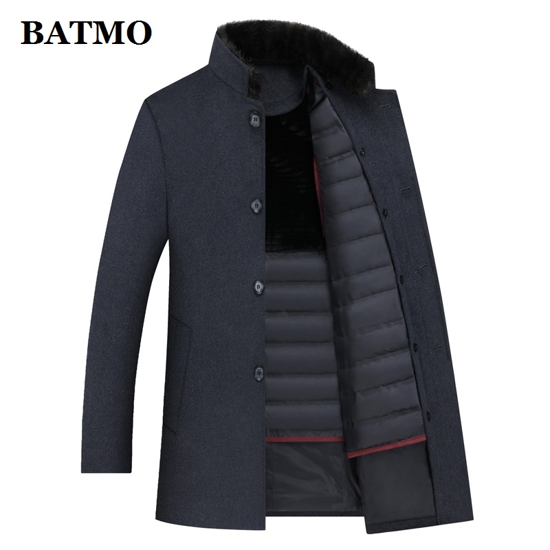 BATMO 2022 winter wool trench coat men,men's 90% white duck down wool jackets ,thicked wool coat men,plus-size M-4XL ► Photo 1/5