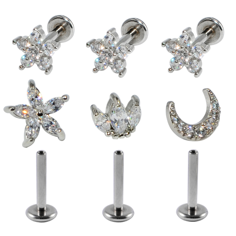 1pcs Titanium & Steel CZ Gem Ear Tragus Cartilage Helix Earrings Labret Lip Bar Stud Ear Stud Body Piercing Jewelry For Gift ► Photo 1/6