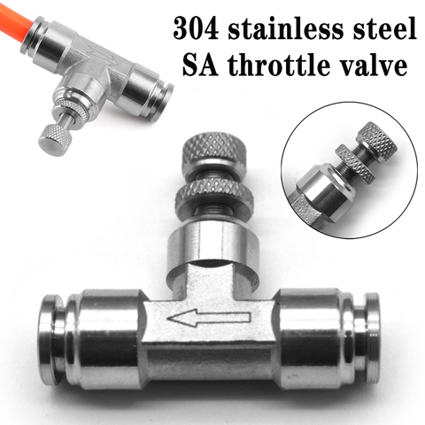 SA pneumatic connector 304 stainless steel metal air connector hose 4/6/8/10/12mm flow adjustment throttle valve quick connector ► Photo 1/6