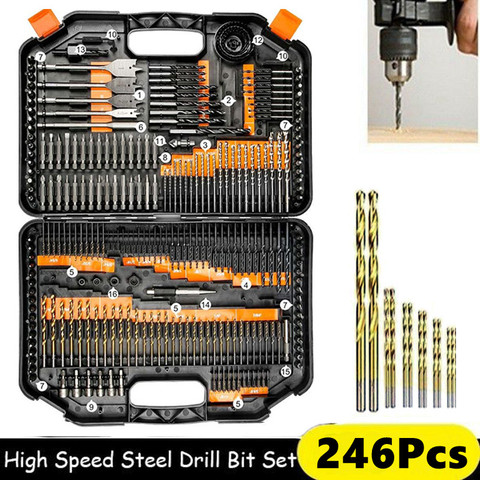 Hot 246pcs/bag Titanium Coated Twist Drill Bit High Steel for Woodworking Plastic And Aluminum HSS Drill Bit Set With Box ► Photo 1/1