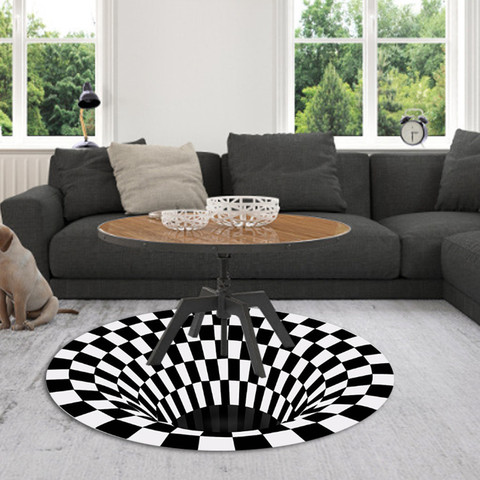 Round Home Carpet Rugs Black White Grid Carpet 3D Illusion Vortex Room Bedroom Anti-Slip Floor Mats Home Carpet Rugs ► Photo 1/6