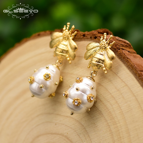 GLSEEVO Natural Shell Beads Drop Earrings For Women Gift Bee Cute Earrings Original Design Handmade Luxury Fine Jewelry GE0665 ► Photo 1/6